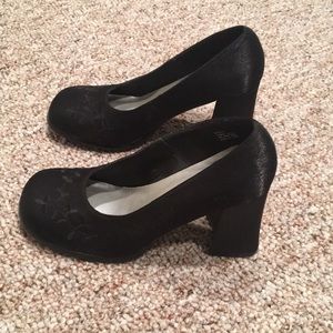 Fabric, Chunky Block Heel Black Pumps